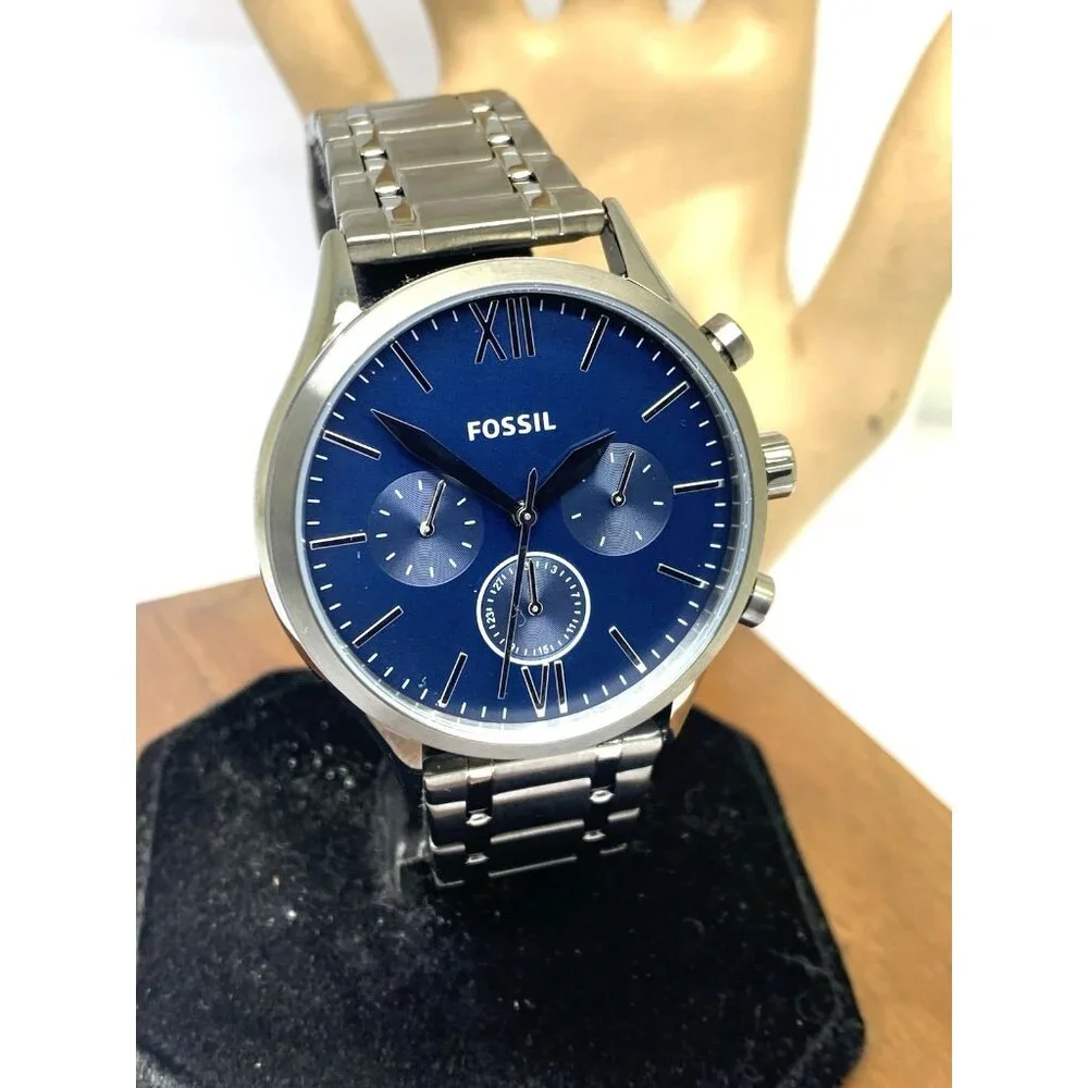 Fossil Men's Watch BQ2401 Quartz Blue Dial Gunmetal Stainless Steel 44mm